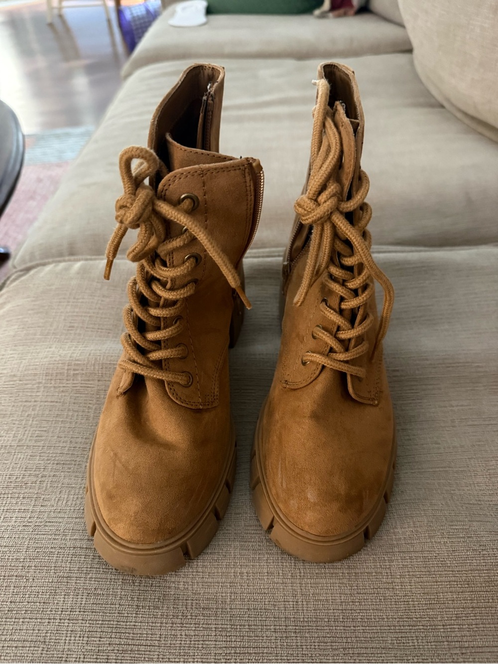 Target Women's Tan Suede Lace-Up Ankle Boots